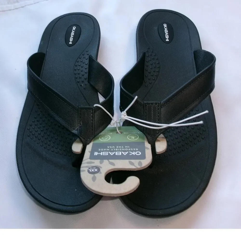 Okabashi Surf Flip Flops Black Ergonomic Comfort Sandals Men's XXL 13-15